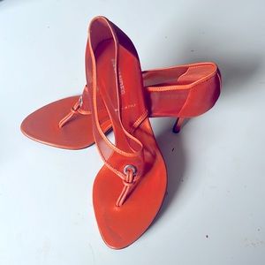 Jil Sander Womens Orange mesh Sandal 2” heel size 38/US 7.5